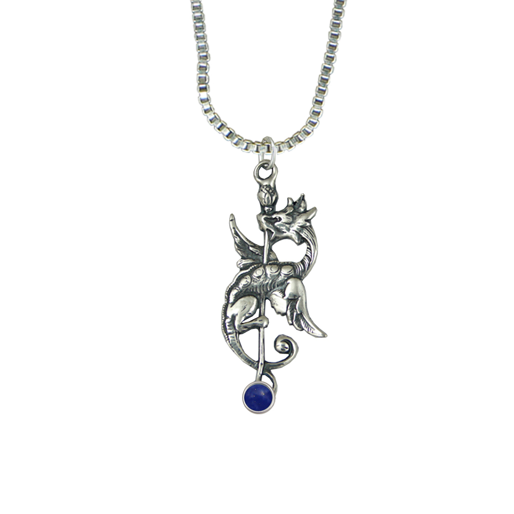 Sterling Silver Royal Dragon Pendant With Lapis Lazuli